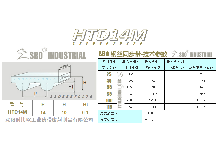 鋼絲同步帶14M-03技術參數